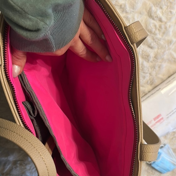 Structured Cream Tote Bag with Outside Pockets - Picture 5 of 10